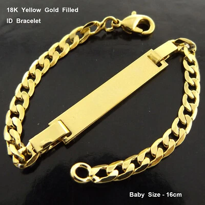 ID Bracelet Real 18k Yellow Gold Filled Girl Kids Baby Cuff Initial Bangle 16cm - Image 1 of 3
