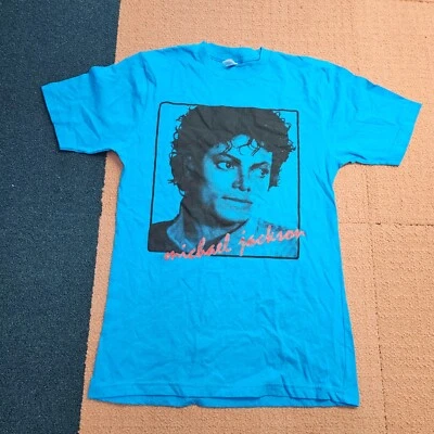 Michael Jackson THRILLER Portrait T-Shirt Women Tee Small Blue USA Made W1d - Image 1 of 4
