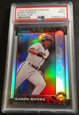 1999 BARRY BONDS BOWMAN CHROME GOLD REFRACTOR #34 PSA 9 POP 4 NO 10'S 16/25