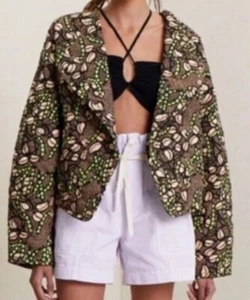 Chaqueta acolchada ALC Emory para mujer MEDIANA verde tostado estampada algodón de gran tamaño nueva con etiquetas - Imagen 1 de 7