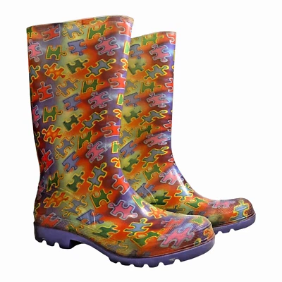 Botas de Lluvia Autismo Para Mujer Talla 11 Puzzle Pieza Goma Galoshes Multicolor Foto 1 de 4
