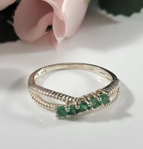 Sterling Silver 925 Signed STS Chuck Clemency Ring Size 8 Pronged Emerald NICE - Picture 1 of 9