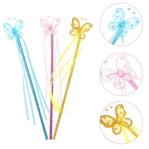 3 Pcs Butterfly Child Handheld Fairy Wands Ribbon Stick - Picture 1 of 12