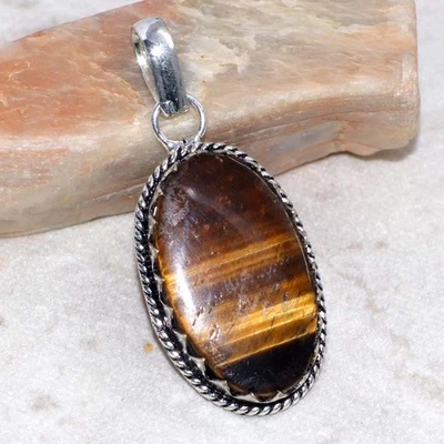 Top Quality Tiger Eye 925 Silver Plated Pendant 1.8" New Arrival GW - Image 1 of 3