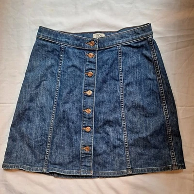 J.Crew 牛仔纽扣前裙 30 码中号水洗玫瑰金纽扣 18 英寸长 — 第 1/4 张图片