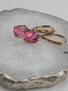 14k Gold 3.5mm Pink Topaz Lever Hook Gemstone Drop Earrings 2.5 Grams - Picture 1 of 12
