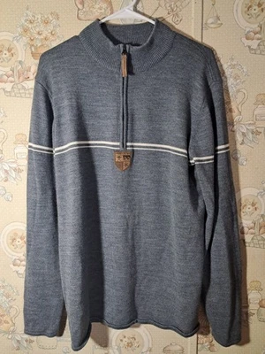 Obermeyer Merino Wool Grey 1/4 Zip Mens Ski Sweater Large with Crest  - Image 1 of 4