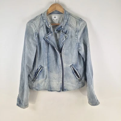 Just Jeans womens denim biker jacket size 10 blue long sleeve zip cotton 118504 - image 1 of 4