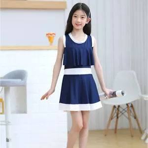 Girls One Piece Swimsuit Kids Ruffle Bathing Suit Sleeveless Swim Dress Beach - Picture 1 of 13