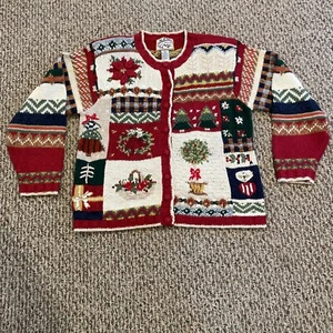 VTG Heirloom Collectibles Cardigan Sweater Womens Sz M Patchwork Christmas - Photo 1/24