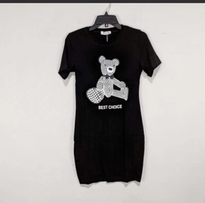 Estella Black tshirt dress BEST CHOICE and Toy Bear Image, Cotton Small - Picture 1 of 6