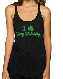 St.Patrick's Day Irish Pride Luck Collections Black Tri-Blend Racerback Tank Top - Picture 1 of 13