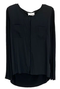 Mary McFadden Vintage Button Front Shirt Black Sz M Asymmetric Hem Women ZE12 - Picture 1 of 4