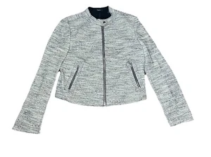 THEORY Bavewick K Branson Gray Textured Tweed Zip Up Moto Jacket Size Large - Picture 1 of 13