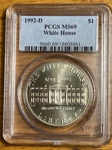 1992-D White House $1 Silver Commemorative PCGS MS-69-with Free Shipping - Picture 1 of 4