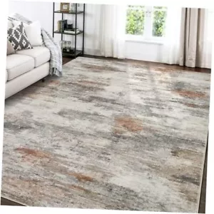 Area Rugs for Living Room: 9x12 Washable Neutral Modern Rug 9' x 12' Rust Grey - Picture 1 of 7