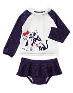 NWT Gymboree Skirted Cat & Dog Hearts Rashguard Set Swimsuit Swim Set Girls 5T - Picture 1 of 1