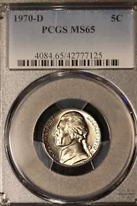 1970 D JEFFERSON NICKEL PCGS MS65 - Picture 1 of 6