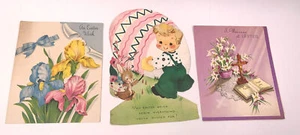 3 Tarjetas de Felicitación de Pascua De Colección Iris Cruz Lirios de Pascua Huevo Conejo Artesanía - Imagen 1 de 4
