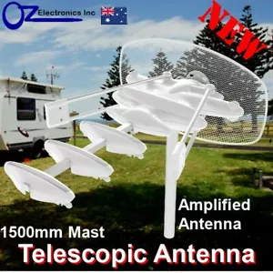 Telescopic 1.5m Outdoor TV Amplified Antenna UHF VHF FM Caravan RV Camping Beach - Picture 1 of 10