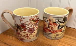 Hummingbirds Orchid Nature Mugs Floral Yellow Multi-Color Set  2 Anthropologie - Picture 1 of 7
