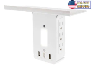 Estante de toma de corriente de pared con luz nocturna - soporte de pared enchufe 6 enchufes + 3 USB - Imagen 1 de 7