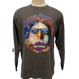 Harley Davidson Military Overseas Tour Eagle Mens XL Gray Long Sleeve Shirt - Picture 1 of 9