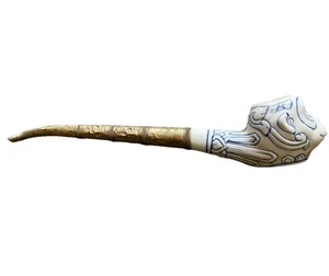 Thai Blue White Ceramic Monkey Pewter Smoking Bowl Pipe 11 In Vintage - Picture 1 of 10