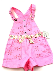 Girls Overalls Outfit Size 5 Shorts Pink Embroidered Children Kids Summer - Picture 1 of 7