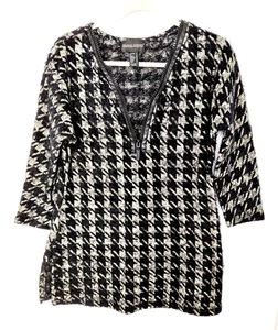 Suéter Frank Lyman Punto Pestañas 1/2 Cremallera Frontal Negro Blanco Pata de Gallo Talla 12 - Imagen 1 de 6