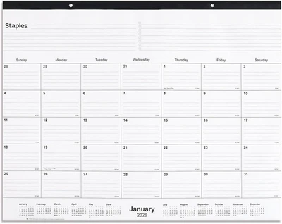 Staples 2026 Year 21.75" X 17" Monthly Desk Pad Calendar, White/Black - Image 1 of 4