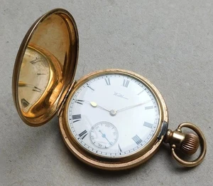 NO RESERVE 1913 Waltham Gold Plated Hunter Pocket Watch Vintage Antique - Picture 1 of 8