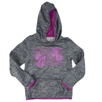 Under Armour ColdGear Girls Gray Purple Logo Hoodie Sweatshirt Size Extra Small - Image 1 of 4