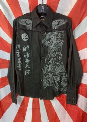 Vintage B.C. Ethic Shirt Gothic Skeletal Geisha Y2K 2000s RARE Goth Punk Skater  - Image 1 of 4