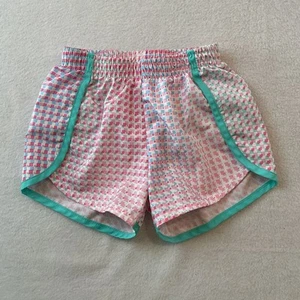 Nike Dri Fit Shorts Girls XS 4 Pink Geometric Print Green Trim Pull On Athletic - Picture 1 of 13