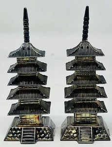 1940s Vintage Japanese Pagoda 950 Silver Salt & Pepper Shaker Set Very Good Cond - Picture 1 of 8