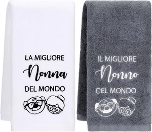 Set Regali per Nonni Asciugamani Con Ricamo 35 X 75 Cm Regalo Di Natale Complean - Foto 1 di 12