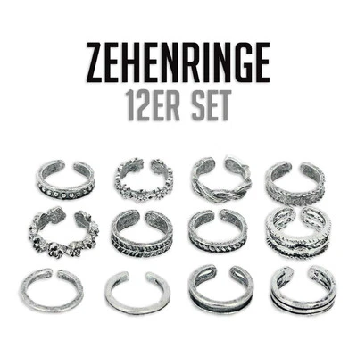 12x Zehenringe | Öffnen Ring | Silber Fußring | Mode Fußschmuck | Fuß Schmuck - Bild 1 von 4