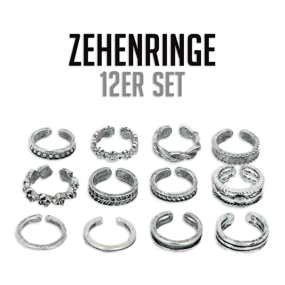 12x Zehenringe | Öffnen Ring | Silber Fußring | Mode Fußschmuck | Fuß Schmuck - Bild 1 von 4