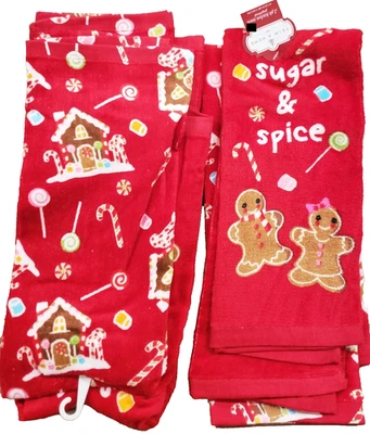 2Different Terry Towels(15"x25")CHRISTMAS,GINGERBREADMEN HOUSE,SUGAR & SPICE,TAH - Image 1 of 4