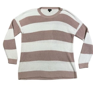Torrid Mauve Pink & Ivory Striped Pointelle Knit Crewneck Sweater Size 2 (2X) - Picture 1 of 6
