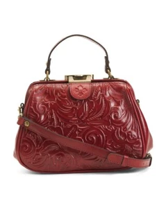 NWT Patricia Nash Gracchi Frame Leather Satchel Crossbody Bag ruby red w/strap - Picture 1 of 4