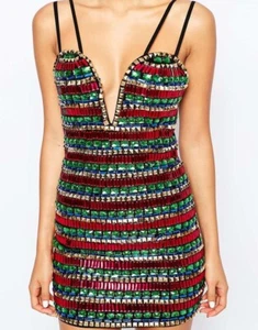 Rare Opulence Embellished Plunge Bodycon Dress Size UK 12 RRP £260 - Picture 1 of 3