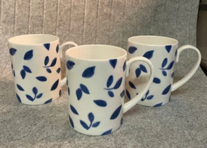Martha Stewart STOCKHOLM Mugs Set of 3 White w/ Blue Leaves UNUSED - Picture 1 of 6