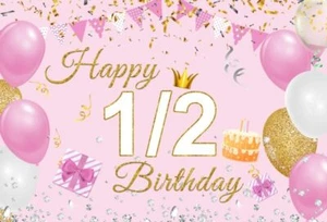 Happy 1/2 Birthday Backdrop Photography Background for 6 Months Baby Birthday... - Picture 1 of 6
