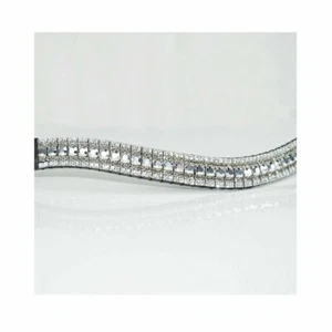 Neues 5-reihiges silbernes Kristall Stirnband - schwarzes Leder - Glitzer Pferd Trense - Equest - Bild 1 von 1