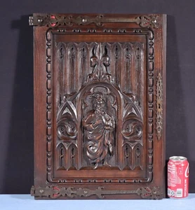 Vintage French Solid Beech and Chestnut Highly Carved Neo Gothic Door w/Hinges - Picture 1 of 14