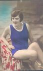 FRANCE woman at the beach risque 1910s color PC
