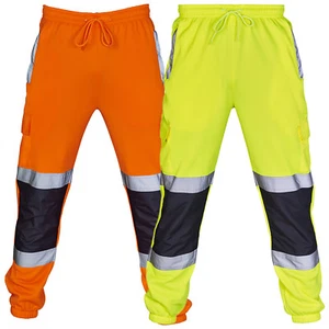 HI VIS VIZ JOGGERS SLIM FIT TROUSERS SAFETY WORKWEAR BOTTOMS SWEAT PANTS - Picture 1 of 5