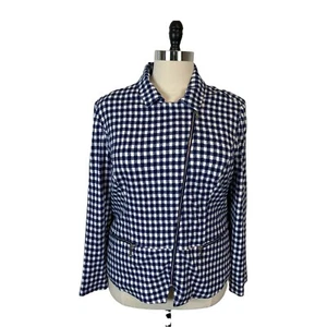Chico's Gingham Moto Jacket Women's Size 16 L Navy White Check New Gift Holiday - Picture 1 of 10